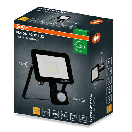 LED-Strahler Halogen-Außenstrahler 20W 3000K 1800lm IP65 mit Bewegungs- und Dämmerungssensor FLOODLIGHT LUX OSRAM