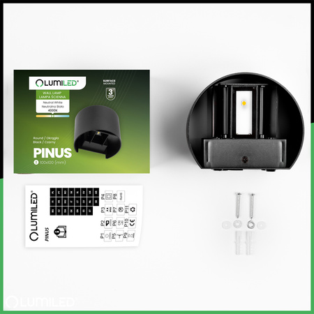 Wandleuchte Außen 2x 3W, Garten-Wandleuchte 4000K nach oben und unten verstellbar Schwarz PINUS LUMILED