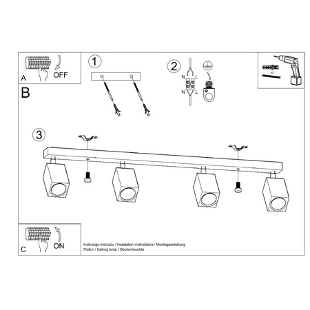 Deckenleuchte KEKE 4xGU10 Reflektor Halogen Leuchte 80cm Eiche SOLLUX