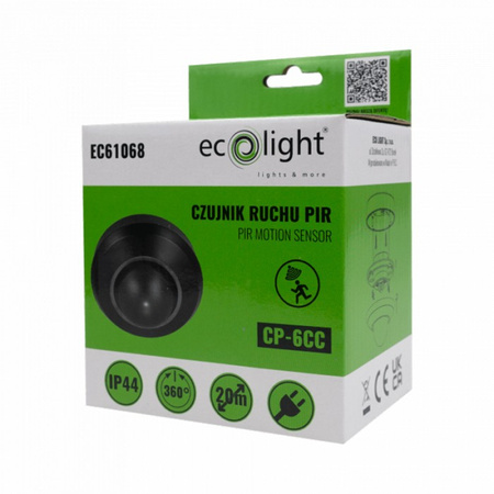 PIR-Bewegungs- und Dämmerungssensor IP44 Unterputz-/Aufputzmontage Schwarz 20m 360° CP Ecolight