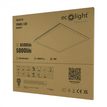 LED-Panel 60x60 Einbau-Panel 50W 6500lm 4000K Neutralweiß hinterleuchtet Ecolight