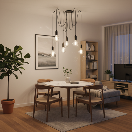 Pendelleuchte mit 6x E27-Sockeln einstellbare, Hängelampe Schwarz mit 6-fach Pendel Spinne Arane LUMILED