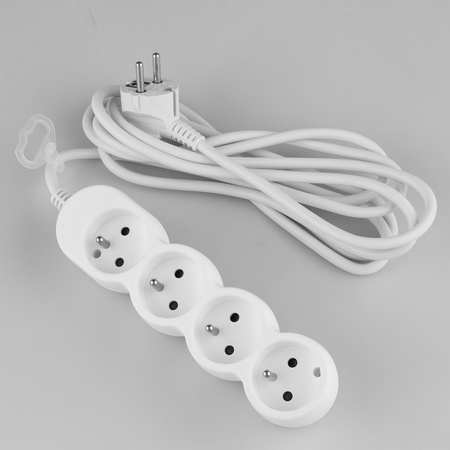 Netzverlängerungskabel Geerdete Steckdosenleiste 4 Steckdosen 3m Weißes Kabel Lendo Lumiled