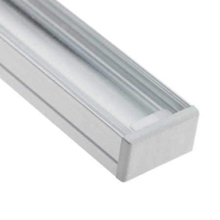 Profil aus eloxiertem Aluminium für LED KM35 Silber Aufbaumontage 2m + transparente Abdeckung + Endkappen