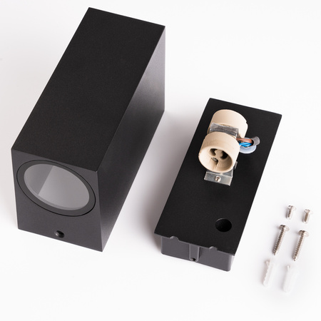 Wandleuchte Außen 2x GU10, Garten-Wandleuchte Schwarz Quadratisch ALLIUM LUMILED