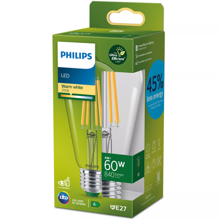 Edison LED Lampen E27 ST64 4W = 60W 840lm 2700K Warm Filament PHILIPS Ultra Efficient