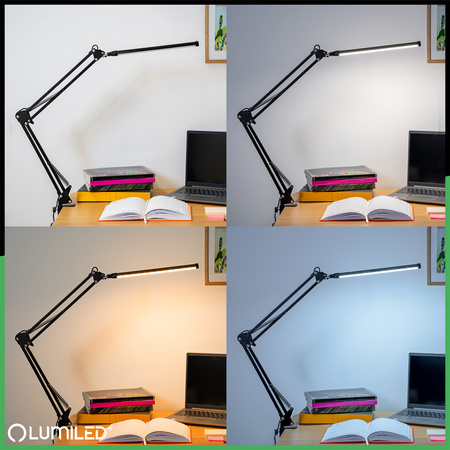 Schreibtischlampe LED 12W, Zeichentisch-Schreibtischlampe CCT USB Dimmbar Schwarz COSMI LUMILED