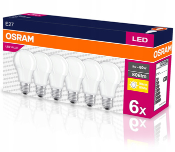 Satz von 6x LED-Glühbirne A60 E27 8.5W = 60W 806lm OSRAM 2700K 200st