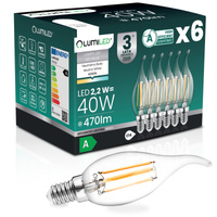 6x LED-Lampe E14 Kerze BA35 2.2W 470lm = 40W 4000K neutralweiß 360° Filament Energieklasse A LUMILED