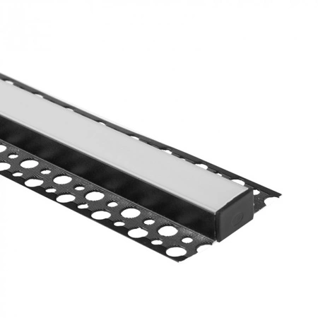 Aluminium-LED-Profil für Gipskartonplatten REGIPS breit unter Fliese Schwarz 2m mit milchigem Lampenschirm für LED-Streifen + Endkappen Serie GNS Ecolight