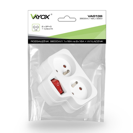 Elektrischer Netzverteiler 2x 2P+0 Dieb 2 Steckdosen mit Erde + Schalter VAYOX