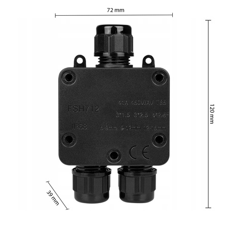 Hermetischer Anschlusskasten für Elektrokabel 1/2 Typ 2 IP68