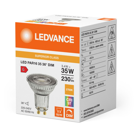 LED Lampen PAR16 GU10 3.4W = 35W 230lm 2700K Warmweiß 36° DIMMABLE LEDVANCE