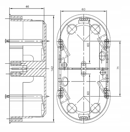 Tiefer Elektroinstallationskasten für Gipskartonplatten 2x60 mit PAWBOL-Schrauben
