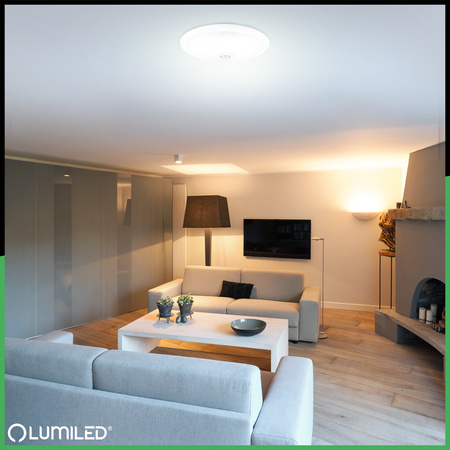 LED-Deckenleuchte 2xE27, Aufputzleuchte mit Bewegungs- und Dämmerungssensor 38cm Runde Weiß REGIS LUMILED