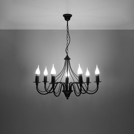 MINERWA Pendelleuchte 7 7xE14 Traditioneller Kronleuchter Schwarz SOLLUX