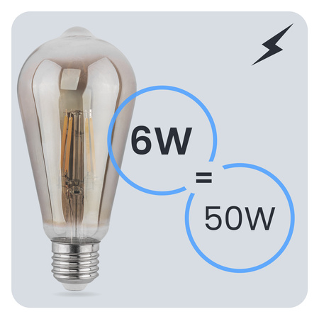 LED Lampen E27, Glühbirne ST64 6W = 50W 420lm 360° 2200K warm Smokey Glühfaden LUMILED