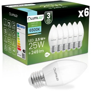 6x LED Lampen E27, Glühbirne B35 2.5W = 25W 249lm 180° 6500K kalt LUMILED