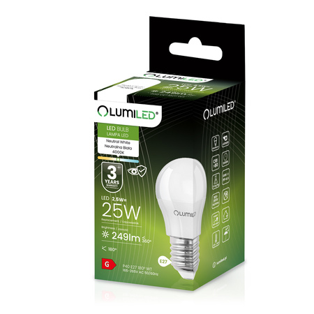 LED Lampen E27, Glühbirne P40 2.5W = 25W 249lm 180° 4000K neutral LUMILED