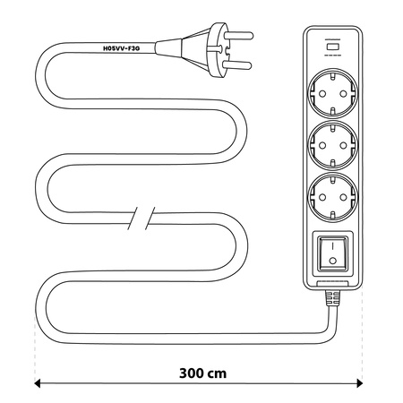 Netzverlängerungskabel Geerdete Steckdosenleiste 3 Steckdosen 3m EIN/AUS Schalter Weiß USB + USB-C Kabel ELGER Lumiled