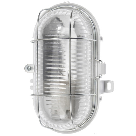 LED E27 CHANNEL Garagenleuchte Oval 100W Raster Metall IP44 Weiß KOBI