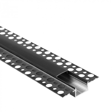 Aluminium LED Profil für Gipskarton REGIPS breit flächenbündig schwarz 1m mit Diffusor schwarz für LED Streifen + Kappen Ecolight GPS Serie