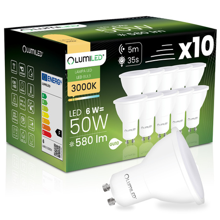 10x LED GU10 Reflektor PAR16 6W = 50W 580LM 3000K warmweiß 120° mit Bewegungssensor LUMILED