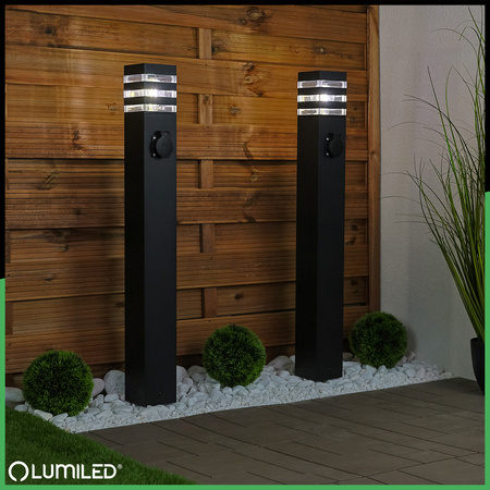 Gartenleuchte E27, Außenstehleuchte Pollerleuchte mit Steckdose 80cm TAXUS 2 LUMILED