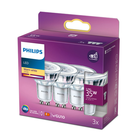 Set mit 3x LED-Halogenlampen GU10 PAR16 3,5W = 35W 255lm 2700K Warm 36° PHILIPS