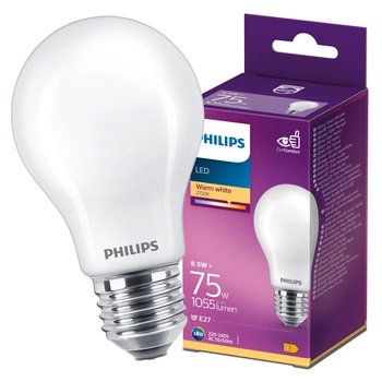 E27 A60 LED Lampen 8,5 W = 75 W, 1055 lm, 2700 K, warmes Filament, milchig, PHILIPS