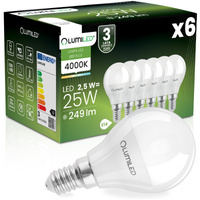 6x LED Lampen E14, Glühbirne P40 2.5W = 25W 249lm 180° 4000K neutral LUMILED