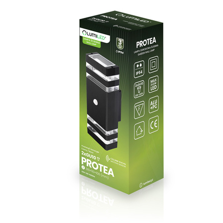 Garten Wandleuchte oben unten 2xGU10 Schwarz Bewegungs- und Dämmerungssensor IP54 PROTEA LUMILED