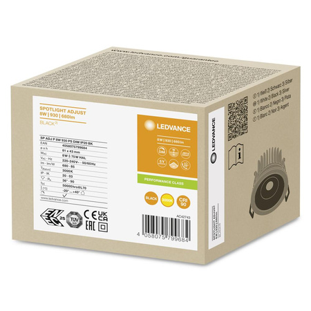 LED-Panel bündig montiert Spot Leuchte 8W 680lm CCT Dimmbar Spot Schwarz Air Adjust Ledvance