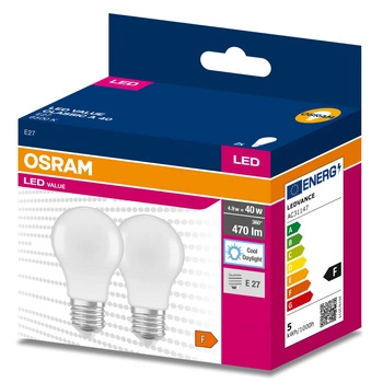 2x LED Lampe E27 A60 4,9W = 40W 470lm 6500K Kalt 200° OSRAM VALUE