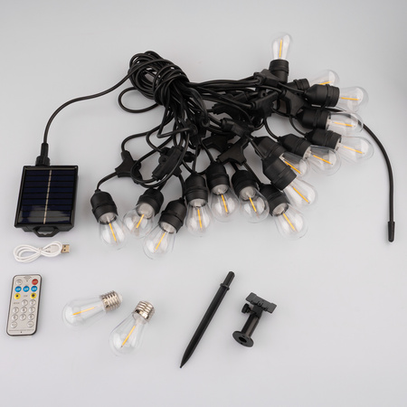 Solar-Garten-Lichterkette 22x LED Dekorative Glühbirnen 15m + Fernbedienung IP65 2700K Warm SOLLIS LUMILED