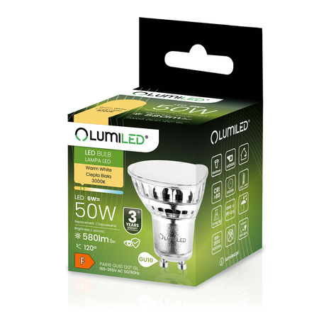 LED Lampen GU10, Glühbirne aus Glas 6W = 50W 580lm 120° 3000K warm LUMILED