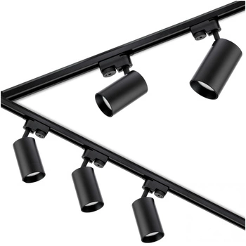 3m Stromschiene + 5x Schienenstrahler GU10 Schwarz SAGI + L-Verbinder LUMILED