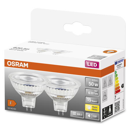 2x LED-Lampe MR16 Reflektor GU5.3 6.5W = 50W 630lm 2700K Warm 12V 120° STAR Osram