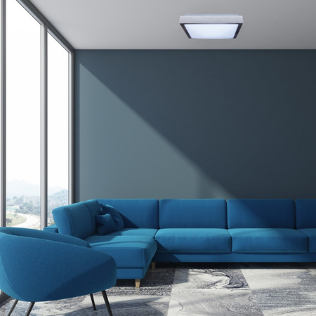 Plafond LED-Deckenleuchte 41 cm, 2 x E27, chrom, quadratisch + 2 x LED Leuchtmittel, 10 W, 6000 K, Lumiled