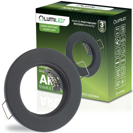 ARDALI runde, fest eingebaute Halogenleuchte Graphitblech MR16 GU10 LUMILED