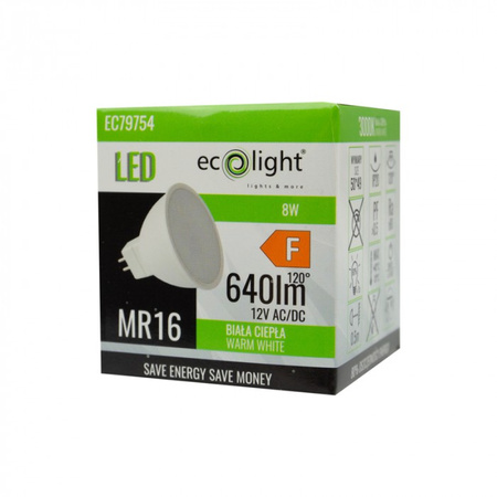 LED-Reflektor-Lampe MR16 GU5.3 8W 640lm 3000K Warm 12V Ecolight
