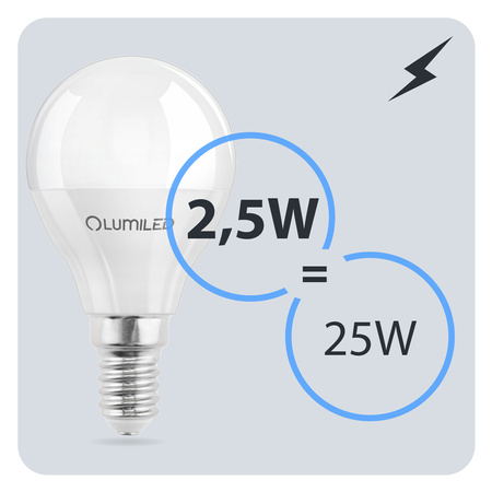6x LED Lampen E14, Glühbirne P40 2.5W = 25W 249lm 180° 3000K warm LUMILED