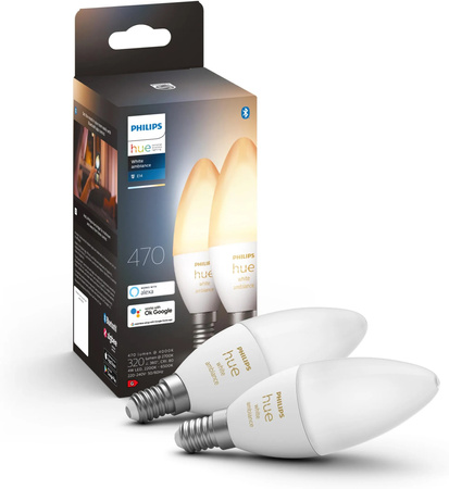 2PAK LED-Lampe Kerze E14 B39 4W CCT PHILIPS HUE Weiß & Ambiente Bluetooth Zigbee