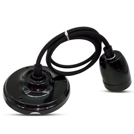 Hängeleuchte E27 Porzellan Lampenschirm schwarz mit Kabel VT-7998 V-TAC