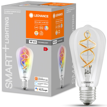 E27 ST64 LED Leuchtmittel 4,5W = 30W 2700K Warm RGB 300lm 300° LEDVANCE SMART+ WIFI Filament Dimmbar