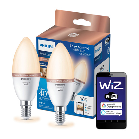 2x LED-Lampe E14 C37 4.9W = 40W 470lm 2700-6500K SMART WiFi Philips WiZ