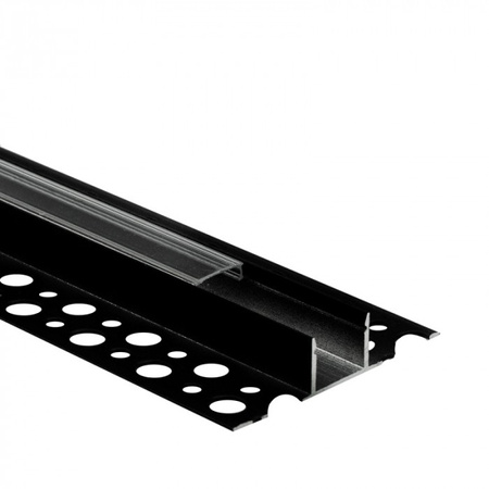 Aluminium LED-Profil für Gipskartonplatten REGIPS Fliesenunterprofil Schwarz 1m mit transparentem Diffusor für LED-Streifen + Endkappen GN Ecolight Serie