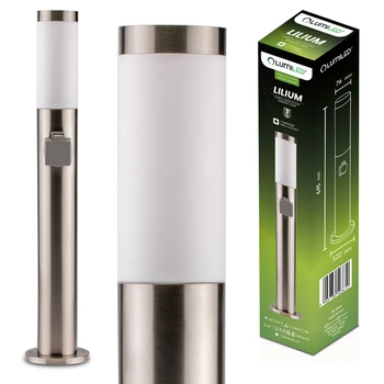 Gartenleuchte E27, Außenstehleuchte Pollerleuchte mit Steckdose 65cm 230V INOX LILIUM LUMILED