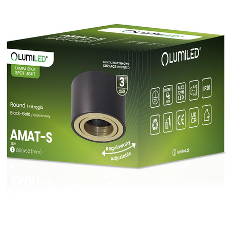 Anbauleuchte HALOGEN Spot beweglich AMAT-S INSERT Rund schwarz-gold 52mm LUMILED