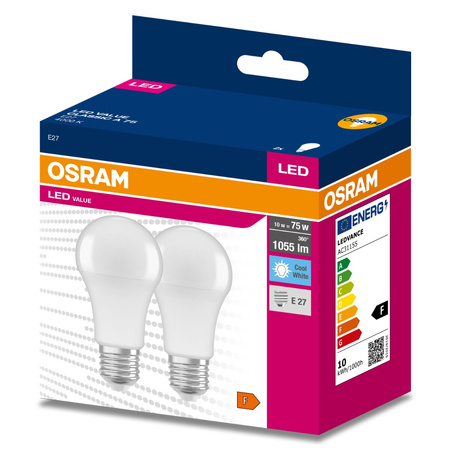 2x LED Lampe E27 A60 10W = 75W 1055lm 4000K Neutral 200° OSRAM VALUE